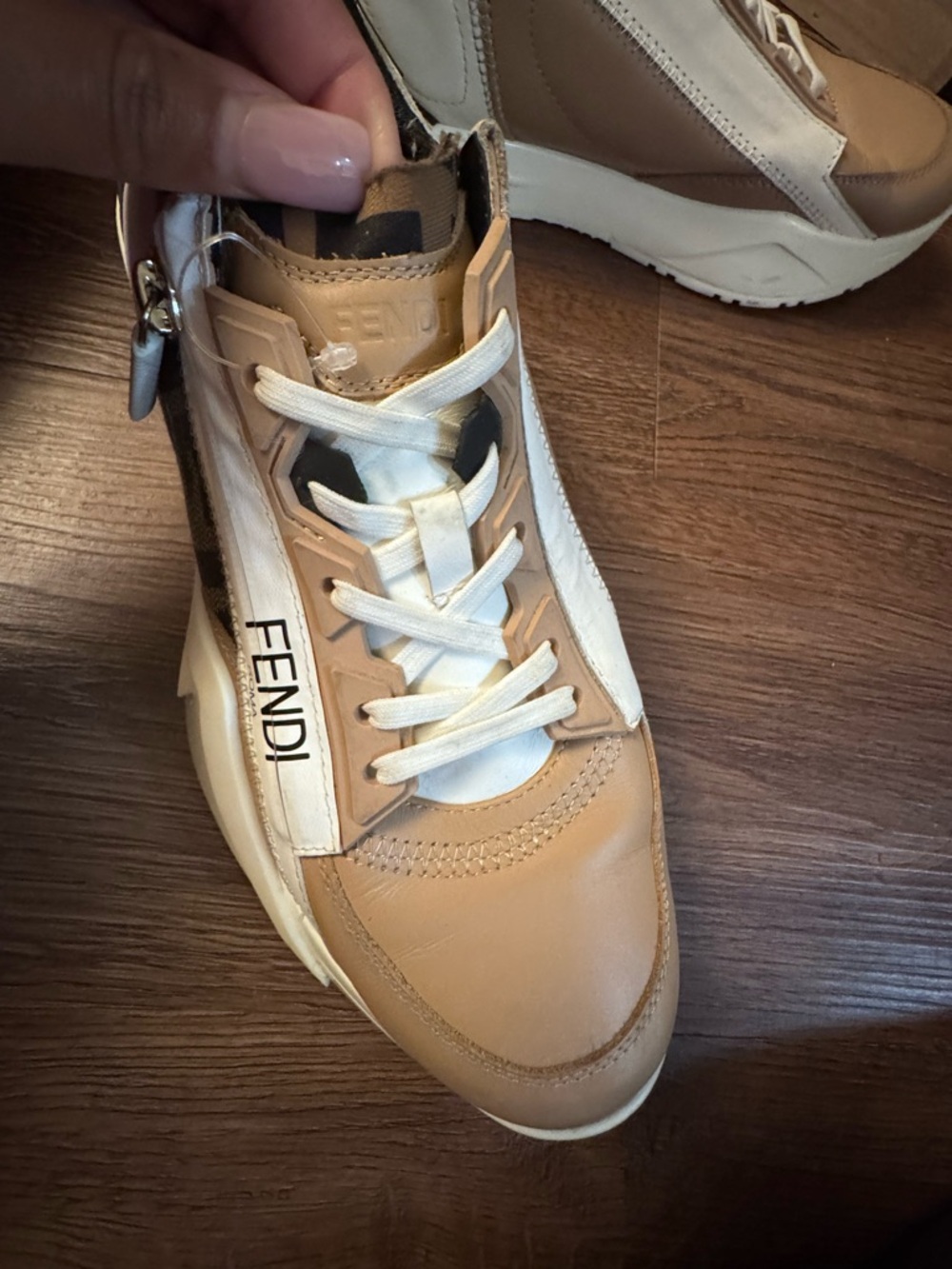 Authentic Fendi Women Beige, Brown and White FF Logo Runner - Picture 13 of 13